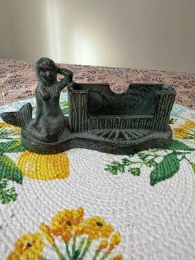 Cast Iron Mermaid Business Card Holder in  Green